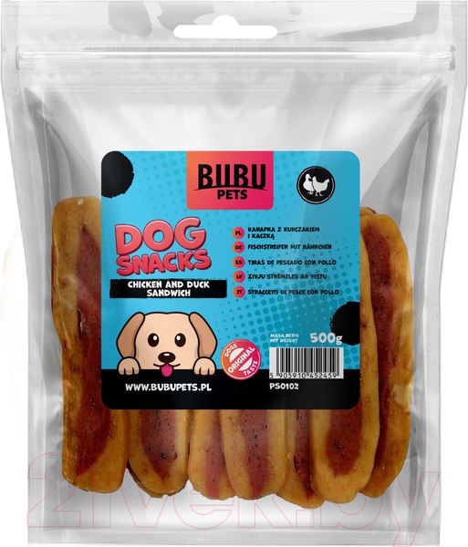 Изображение товара Лакомство для собак Bubu Pets Сэндвич с курицей и уткой / PS0102 (500г)