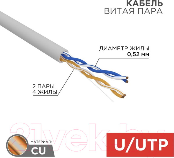Изображение товара Кабель Rexant U/UTP CAT 5e ZH нг(А)-HF / 02-0002