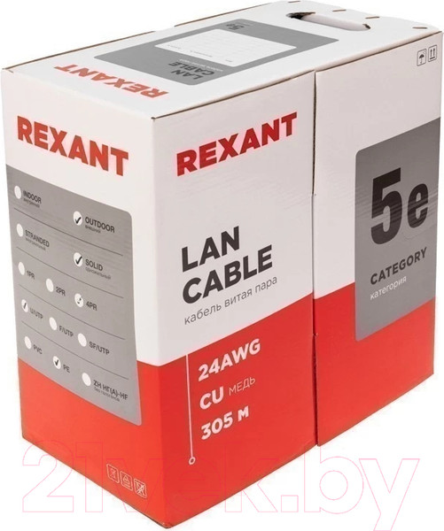 Изображение товара Кабель Rexant U/UTP CAT 5e PE 4PR 24AWG / 01-0045