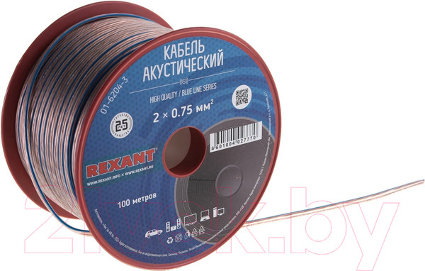 Изображение товара Кабель Rexant BlueLine 2x0.75 / 01-6204-3 (100м, прозрачный)