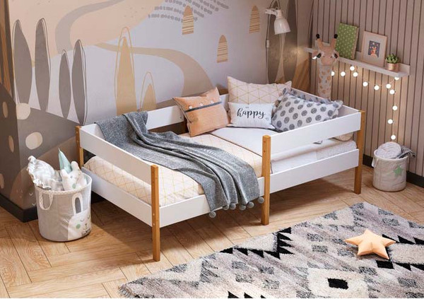 Изображение товара Кровать-тахта детская Polini Kids Simple 3435 / 0002786.163 (белый/дуб каменный)