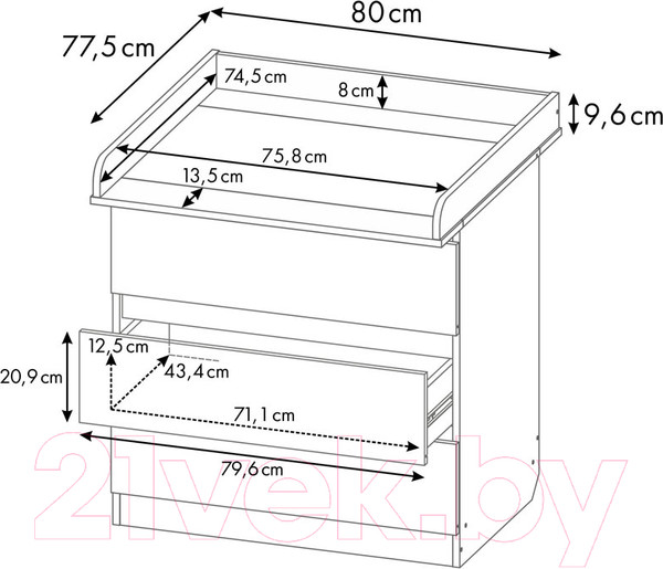 Изображение товара Комод пеленальный Polini Kids Simple 1980 / 0002323.171 (дуб крафт золотой)