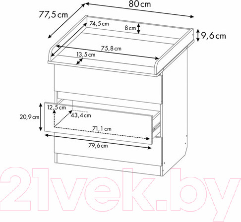 Изображение товара Комод пеленальный Polini Kids Simple 1980 / 0002323.172 (дуб крафт золотой/белый)