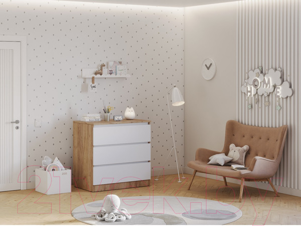 Изображение товара Комод пеленальный Polini Kids Simple 1980 / 0002323.173 (дуб крафт золотой/белый)