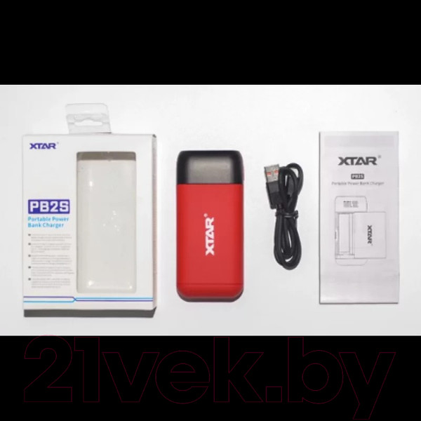 Изображение товара Зарядное устройство для аккумуляторов XTAR PB2S-Red с USB кабелем