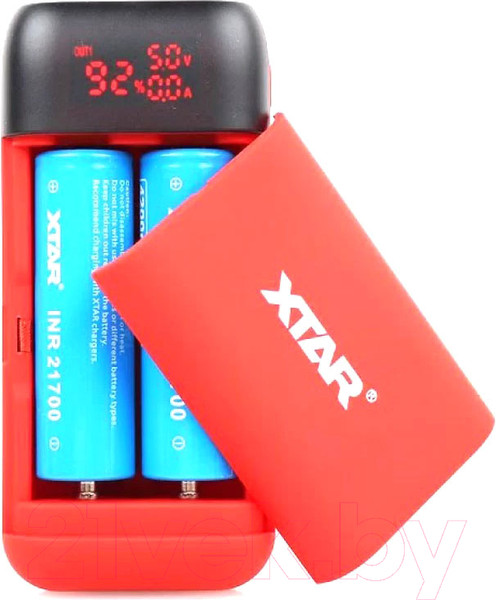 Изображение товара Зарядное устройство для аккумуляторов XTAR PB2S-Red с USB кабелем