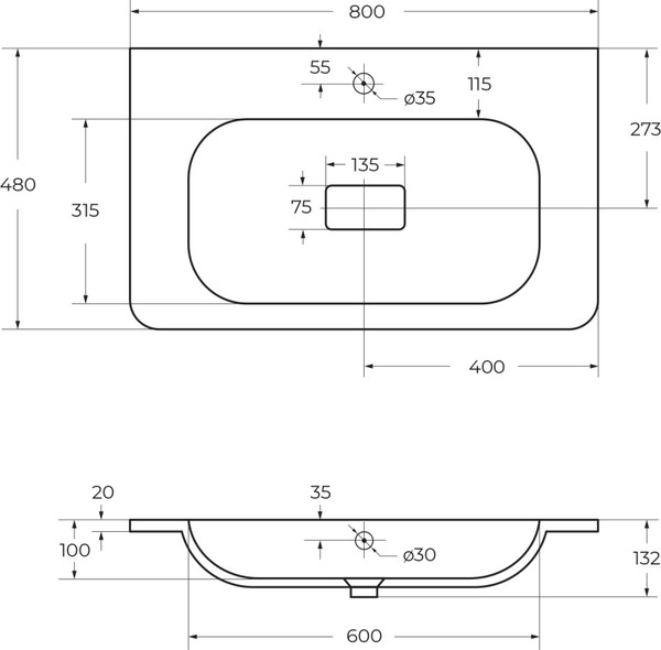Изображение товара Умывальник Cezares CZR-800/480-LV-MR-NV