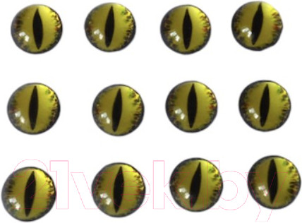 Изображение товара Набор глазок декоративных ХоббиБум Вертикальный зрачок. Стекло 10мм (12шт, желтый)