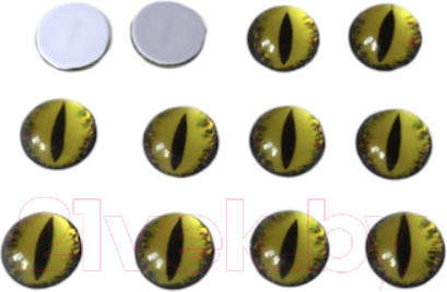 Изображение товара Набор глазок декоративных ХоббиБум Вертикальный зрачок. Стекло 10мм (12шт, желтый)