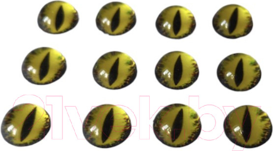 Изображение товара Набор глазок декоративных ХоббиБум Вертикальный зрачок. Стекло 10мм (12шт, желтый)