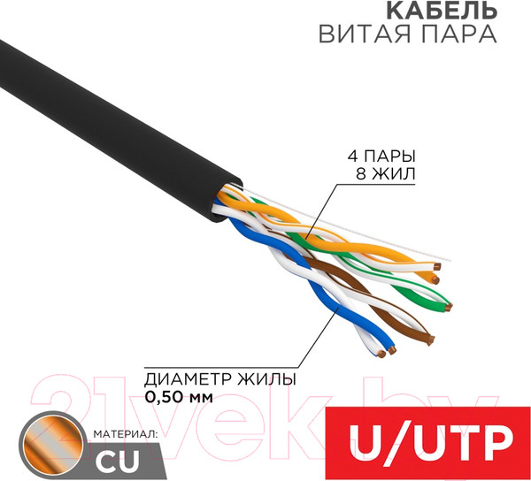Изображение товара Кабель Rexant U/UTP CAT 5e PE 4PR 24AWG / 01-0045-100