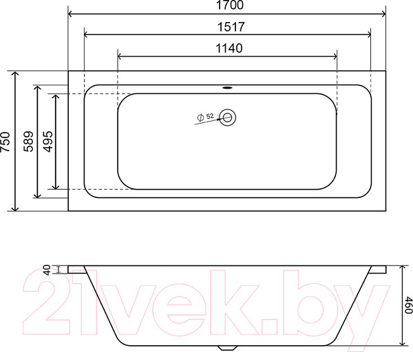 Изображение товара Ванна акриловая Lauter Olympia 170x75 / 21100075