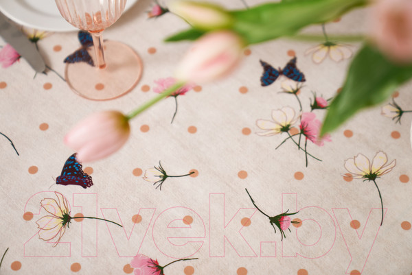 Изображение товара Скатерть Stolima Dunya Бабочки и горох (220x130, карамель)