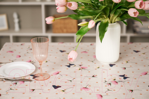 Изображение товара Скатерть Stolima Dunya Бабочки и горох (220x130, карамель)