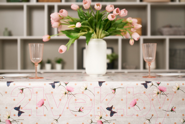 Изображение товара Скатерть Stolima Dunya Бабочки и горох (220x130, карамель)