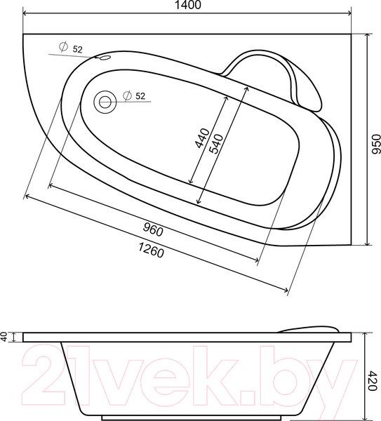 Изображение товара Ванна акриловая Lauter Valencia 140x95 / 2102140R