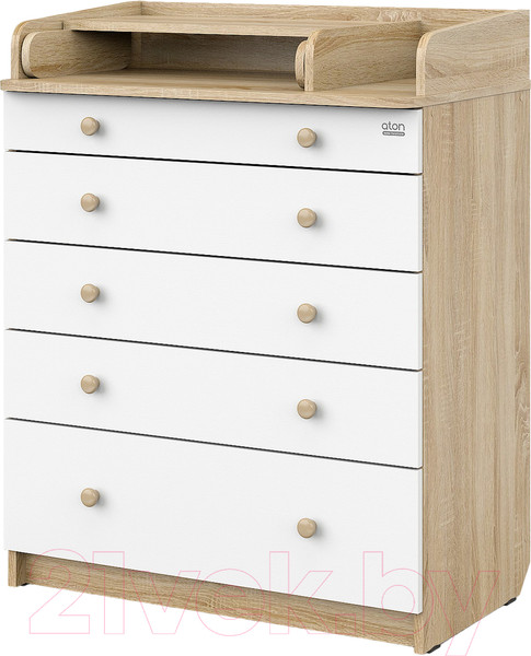 Изображение товара Комод пеленальный Атон Leo 805 С органайзером С шариковыми направляющими (дуб сонома/белый)