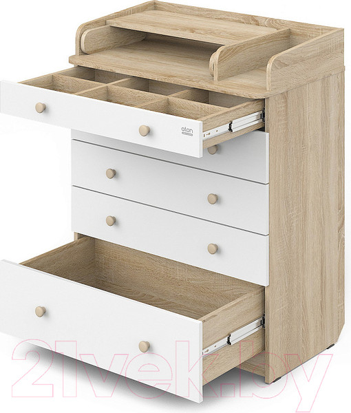 Изображение товара Комод пеленальный Атон Leo 805 С органайзером С шариковыми направляющими (дуб сонома/белый)