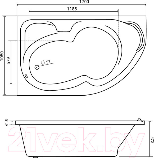 Изображение товара Ванна акриловая Lauter Geneva 170x105 / 2103170L