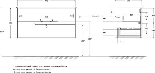 Изображение товара Тумба под умывальник Cezares DUET-N-1000-2C-SO-GR-P