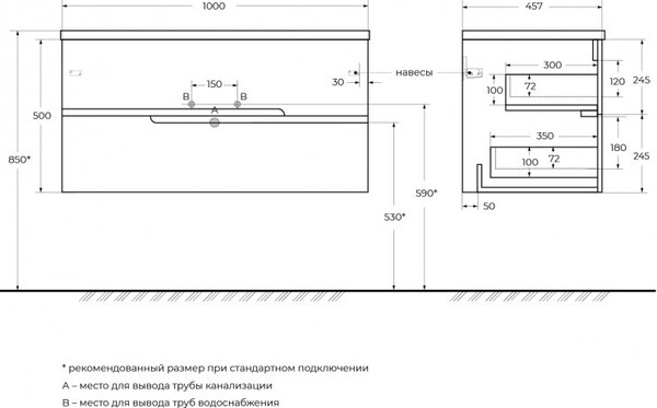 Изображение товара Тумба под умывальник Cezares DUET-N-1000-2C-SO-PS-P