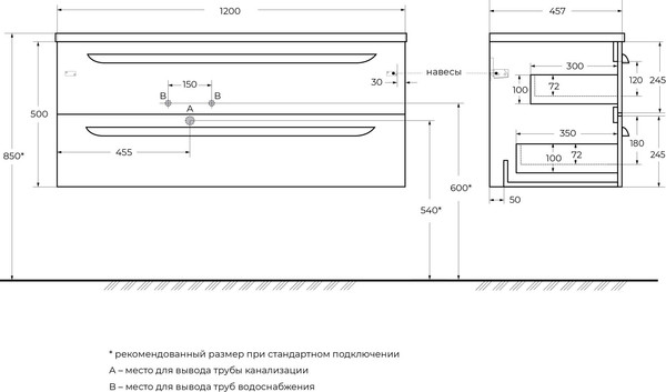 Изображение товара Тумба под умывальник Cezares ECO-CER-N-1200-2C-SO-BL-L