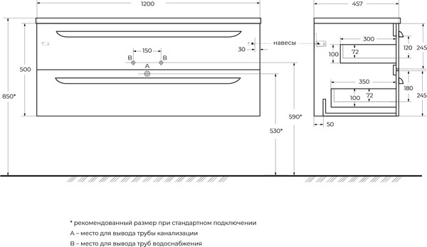 Изображение товара Тумба под умывальник Cezares ECO-CER-N-1200-2C-SO-NCS-P