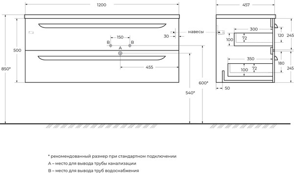 Изображение товара Тумба под умывальник Cezares ECO-CER-N-1200-2C-SO-BL-R