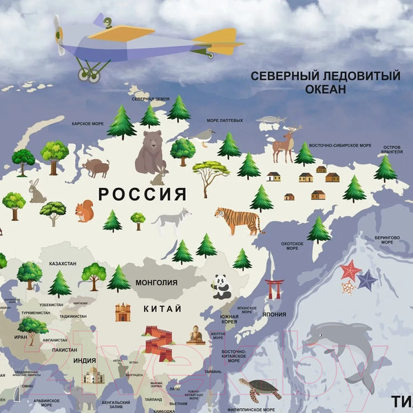 Изображение товара Фотообои листовые Citydecor Детская Карта мира 340 (400x260см)