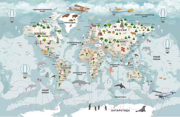 Изображение товара Фотообои листовые Citydecor Детская Карта мира 341 (400x260см)