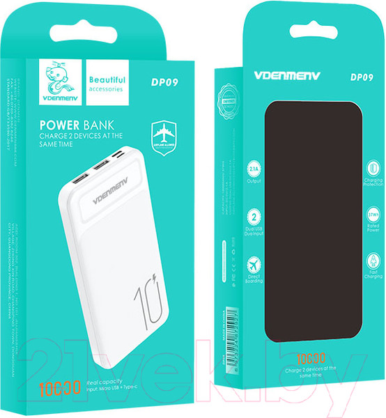 Изображение товара Портативное зарядное устройство VDENMENV DP09 10000mAh (белый)
