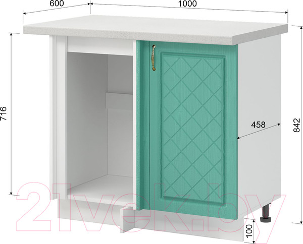 Изображение товара Шкаф под мойку Mio Tesoro Модена ШНУ 1000-М (белый/дуб бирюзовый)
