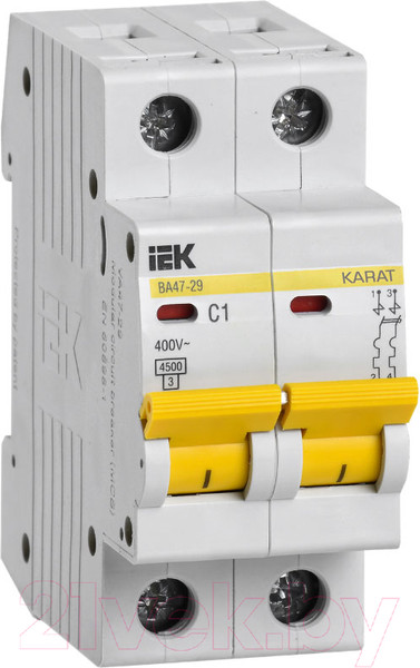 Изображение товара Выключатель автоматический IEK ВА47-29 2Р 1А 4.5кА В / MVA20-2-001-B