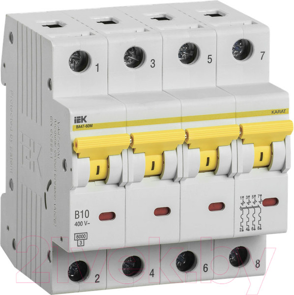 Изображение товара Выключатель автоматический IEK ВА47-60M 4Р 10А 6кА B / MVA31-4-010-B