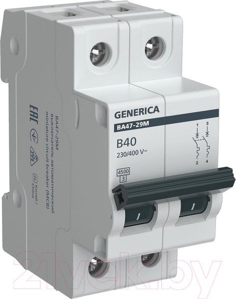 Изображение товара Выключатель автоматический Generica ВА47-29М 2P 40А 4.5кА B / MVA21-2-040-B-G