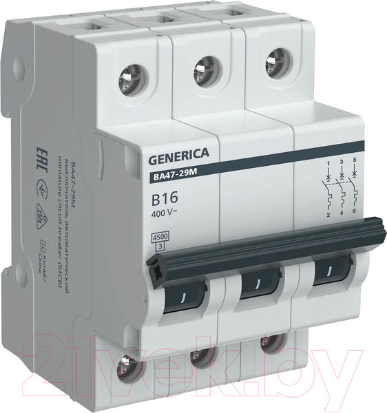 Изображение товара Выключатель автоматический Generica ВА47-29М 3P 16А 4.5кА B / MVA21-3-016-B-G