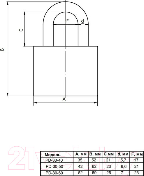 Изображение товара Замок навесной Vanger PD-30-50