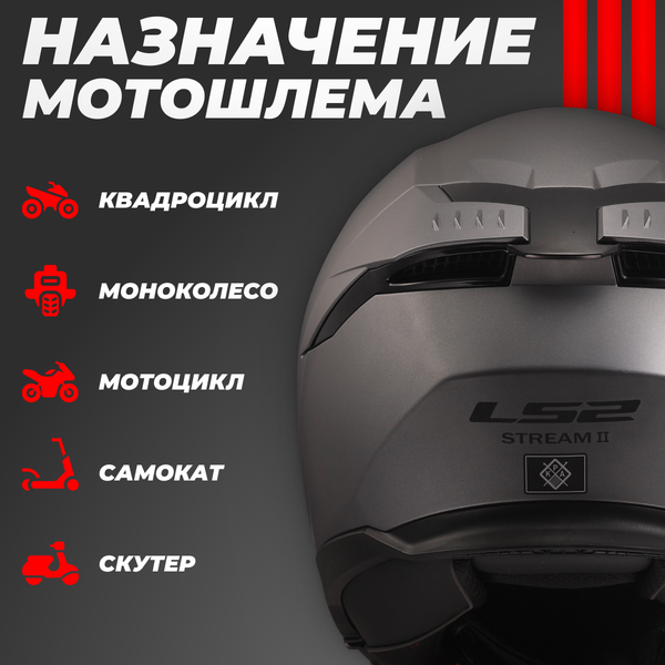 Изображение товара Мотошлем LS2 FF808 Stream 2 Solid (S, серый)