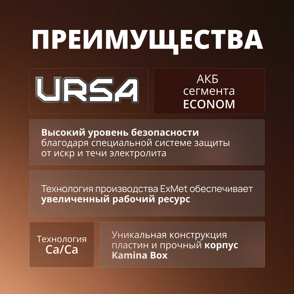 Изображение товара Автомобильный аккумулятор Ursa Extra Power 6СТ R+ (75А/ч)