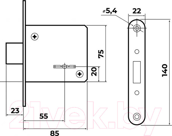 Изображение товара Замок врезной Vettore ЗВ 8-4 CP (хром, 3 ключа)