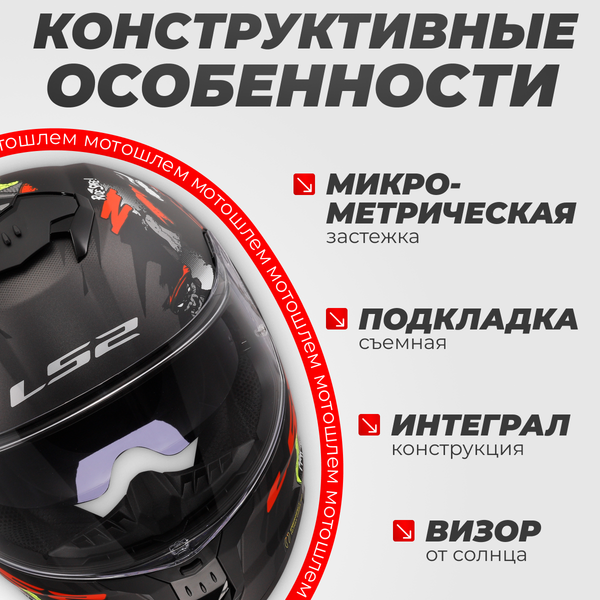Изображение товара Мотошлем LS2 FF808 Stream 2 Angry Monkey (XS, черный матовый/красный)