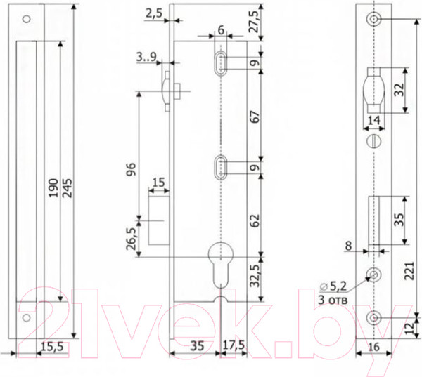 Изображение товара Замок врезной Гардиан Profi 35.11P.16