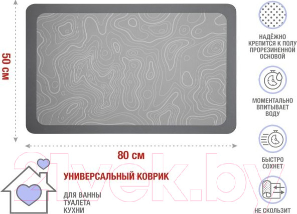 Изображение товара Коврик для ванной Perfecto Linea Diatomite Grey Abstract 22-508001 (50x80см)