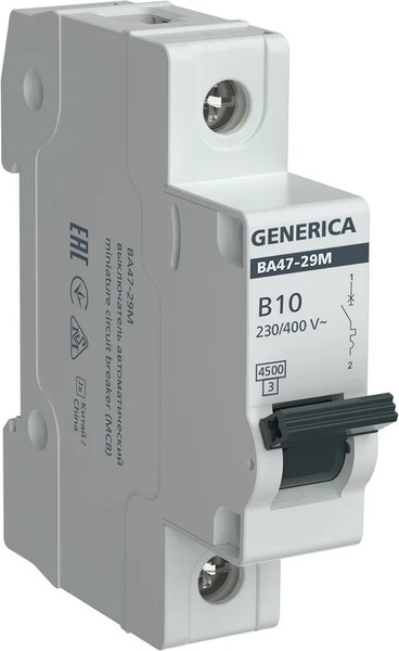 Изображение товара Выключатель автоматический Generica ВА47-29М 1P 10А 4.5кА B / MVA21-1-010-B-G