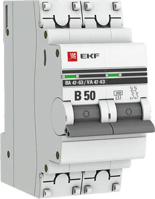 Изображение товара Выключатель автоматический EKF PROxima ВА 47-63 2P 50А (В) 4.5kA / mcb4763-2-50B-pro