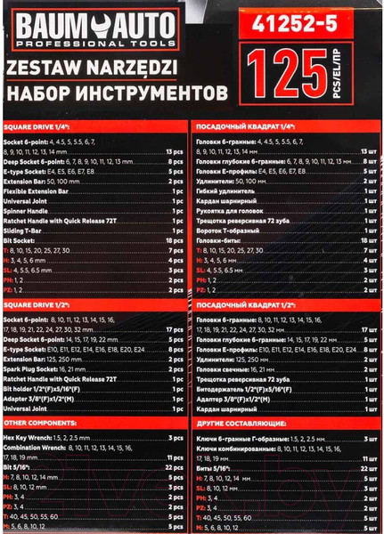 Изображение товара Универсальный набор инструментов BaumAuto BM-41252-5(58793)