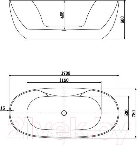 Изображение товара Ванна акриловая Aquatek Аполо 78x170 / AQ-1155778 (белый глянцевый, с ножками и сливом)