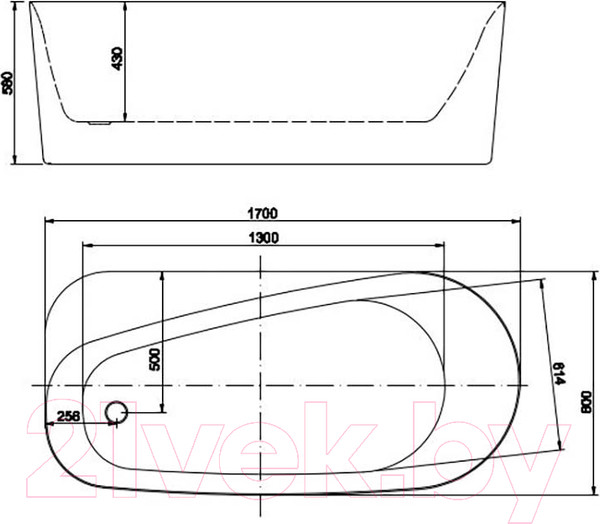 Изображение товара Ванна акриловая Aquatek Прима 80x170 / AQ-1115780 (белый глянцевый, с ножками и сливом)