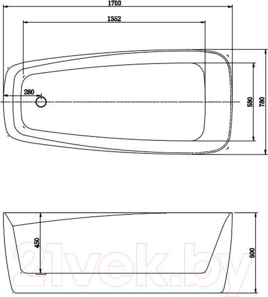 Изображение товара Ванна акриловая Aquatek Паола 78x170 / AQ-190778 (белый глянцевый, с ножками и сливом)