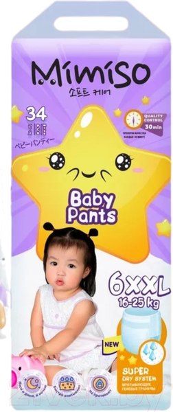 Изображение товара Подгузники-трусики детские Mimiso 6 XXL 16-25кг (34шт)